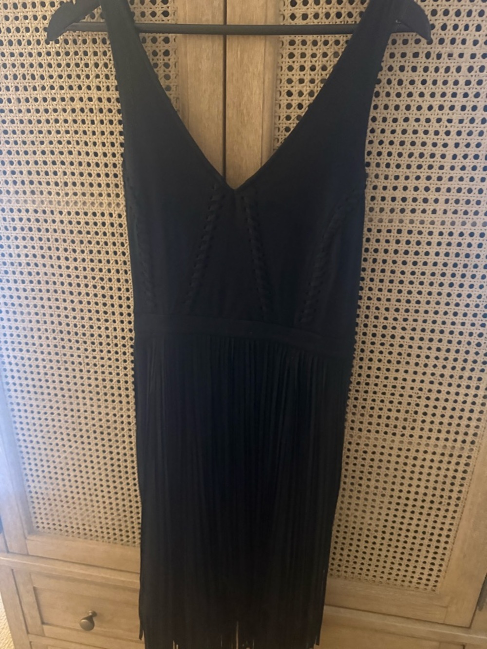Black V-Neck Suede Western Fringe Women’s Dress